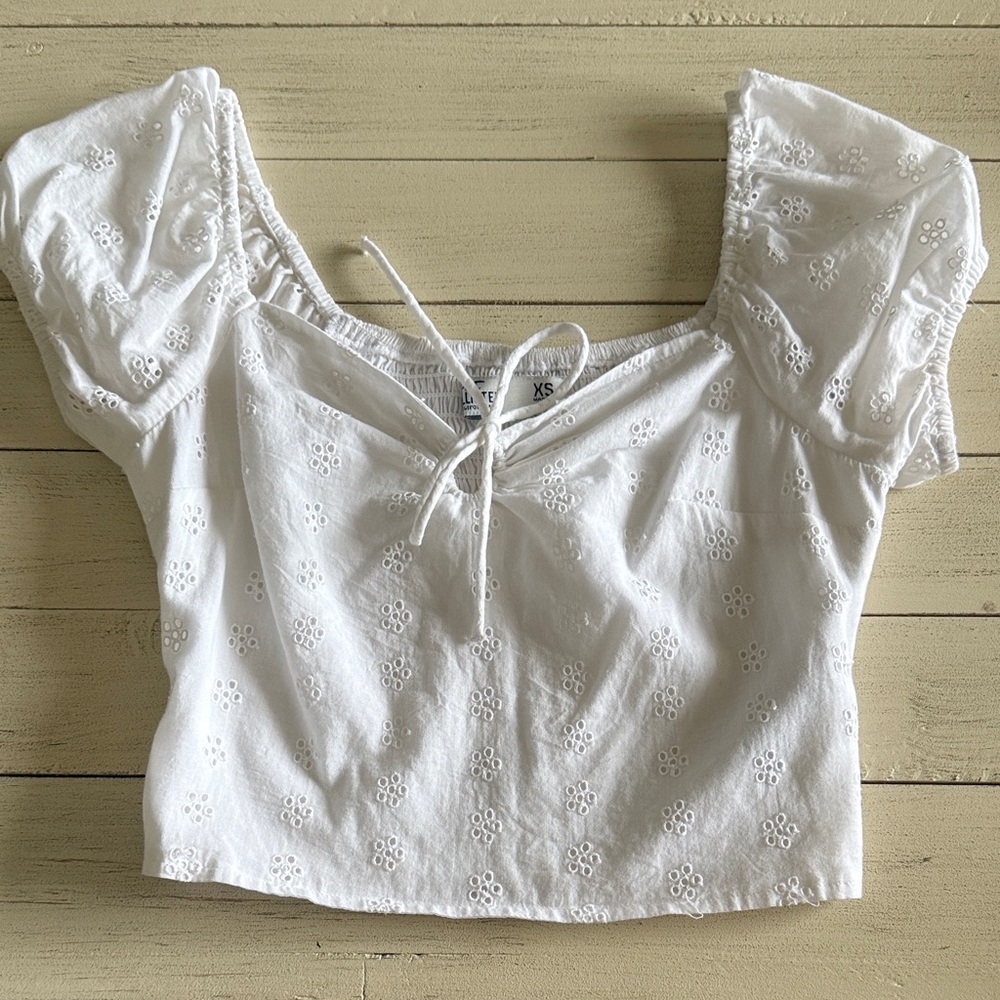Hollister White Eyelet Blouse with Puff Sleeves